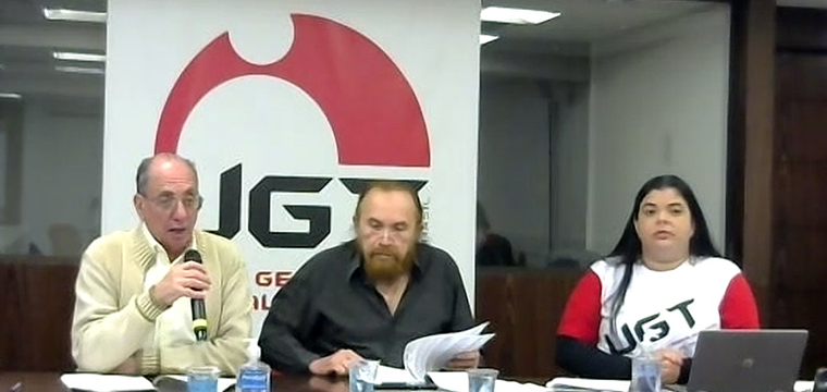 Ricardo Patah e Canind Pegado, presidente e secretrio Geral da UGT e Maria Edna, secretria da Mulher da UGT